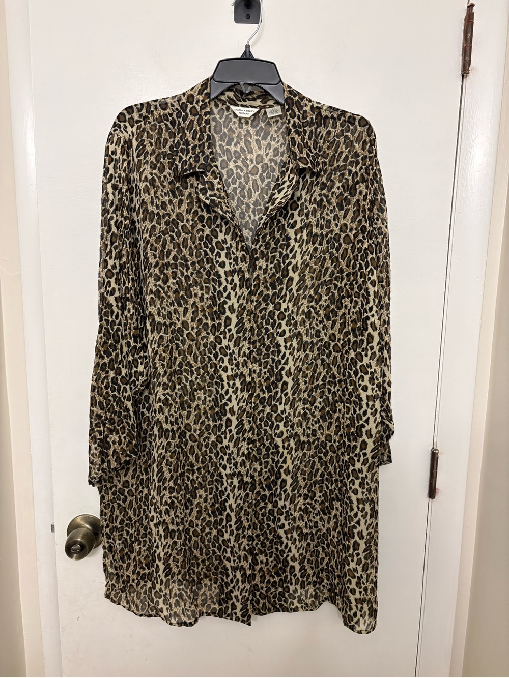 Laura Ashley Woman Vintage 100% Silk Leopard Duster Tunic Sheer Plus Size 3X